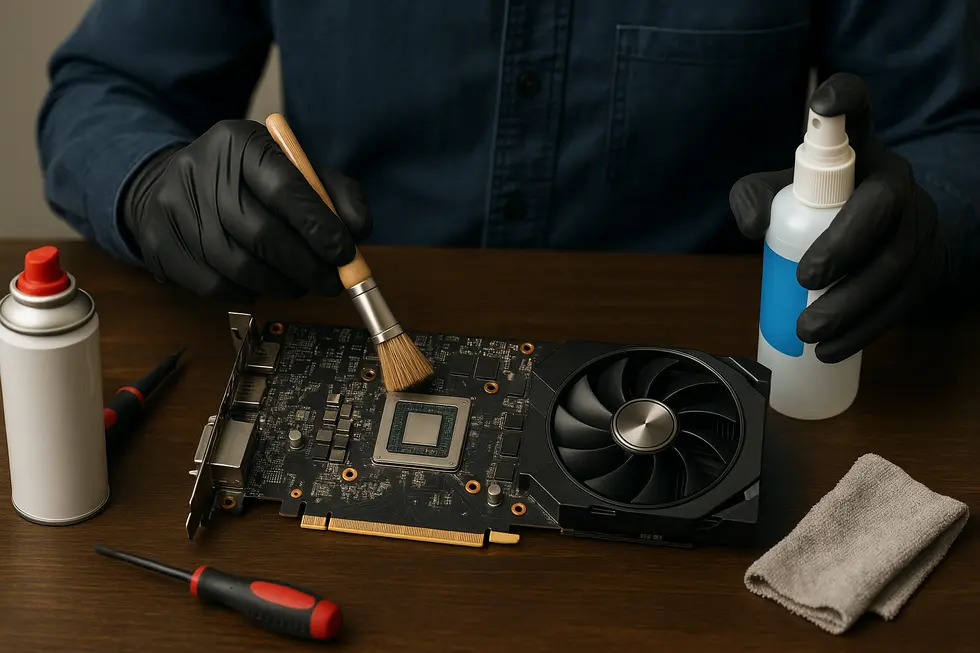 A close-up view of a GPU with digital thermal sensors highlighted.