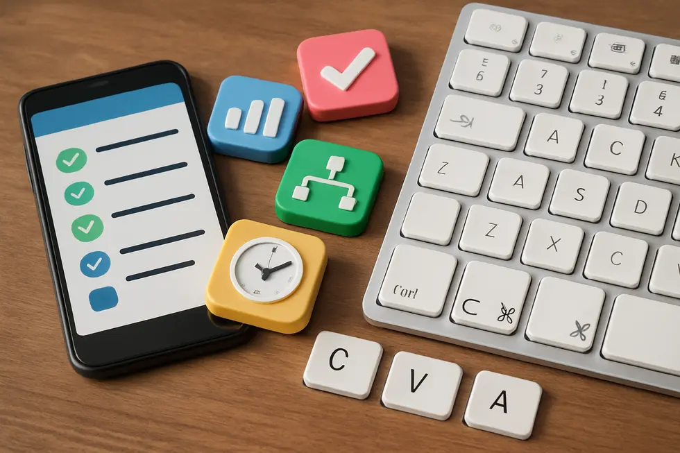 The essence of keyboard shortcuts captured on a vibrant keyboard.
